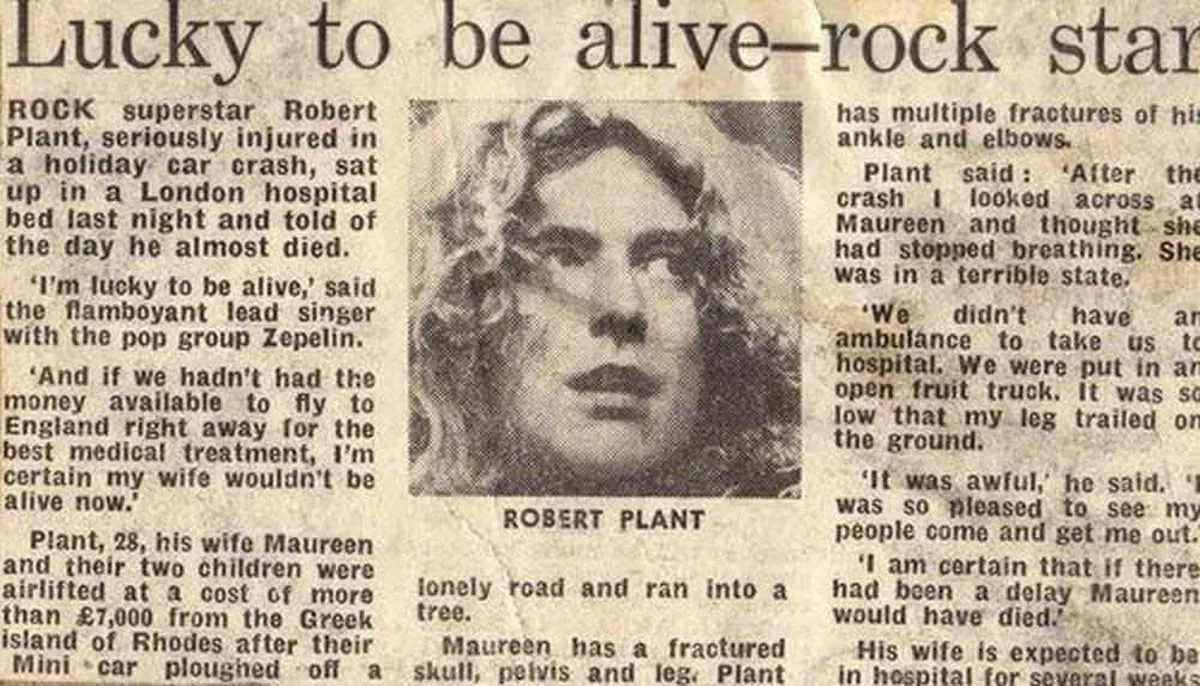 Απόκομμα εφημερίδας με φωτογραφία του Robert Plant